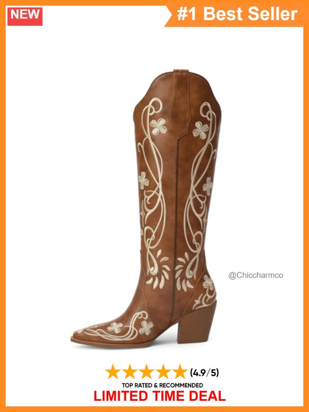 Knee High Western Cowgirl Boots Faux Leather Block Heel